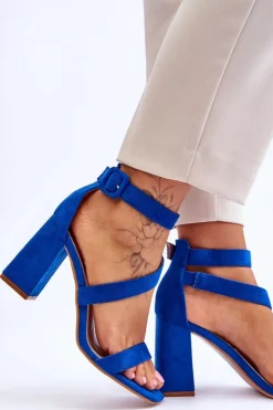 Boto Sandały Na Obcasie*Damskie Zamszowe Sandały Na Obcasie Niebieskie Lanes