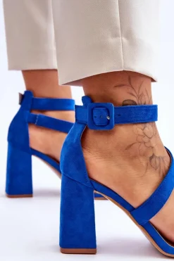 Boto Sandały Na Obcasie*Damskie Zamszowe Sandały Na Obcasie Niebieskie Lanes