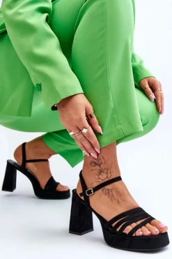 Damskie Boto Damskie Zamszowe Sandały Na Obcasie I Platformie Czarne Verda