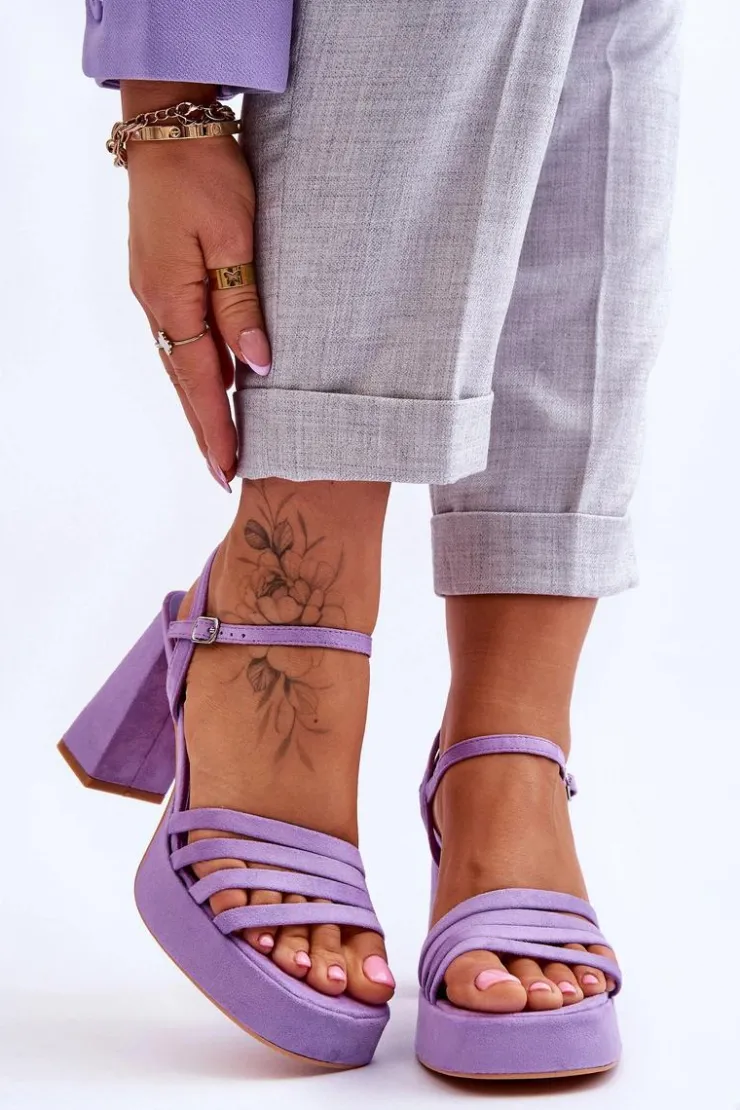 Outlet Boto Damskie Zamszowe Sandały Na Obcasie I Platformie Fioletowe Verda Fioletowy