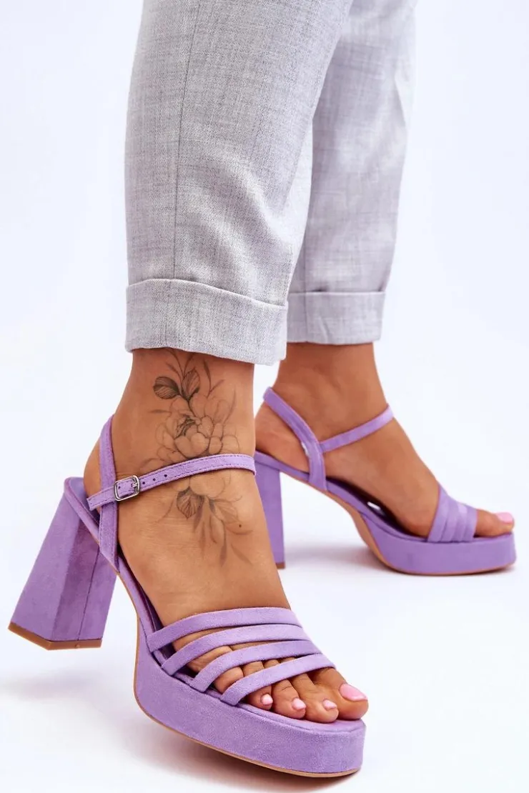 Outlet Boto Damskie Zamszowe Sandały Na Obcasie I Platformie Fioletowe Verda Fioletowy