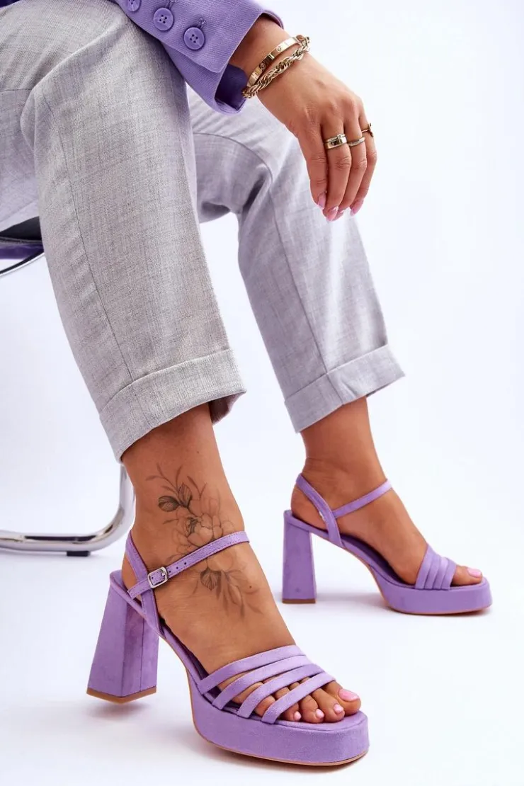 Outlet Boto Damskie Zamszowe Sandały Na Obcasie I Platformie Fioletowe Verda Fioletowy