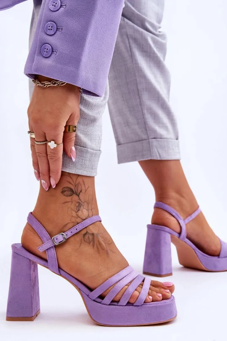 Outlet Boto Damskie Zamszowe Sandały Na Obcasie I Platformie Fioletowe Verda Fioletowy