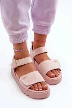 Damskie Big Star Shoes Damskie Zamszowe Sandały Na Platformie Big Star NN274701 Różowe