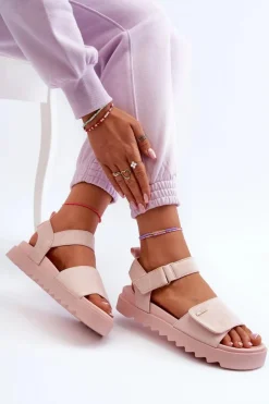 Damskie Big Star Shoes Damskie Zamszowe Sandały Na Platformie Big Star NN274701 Różowe