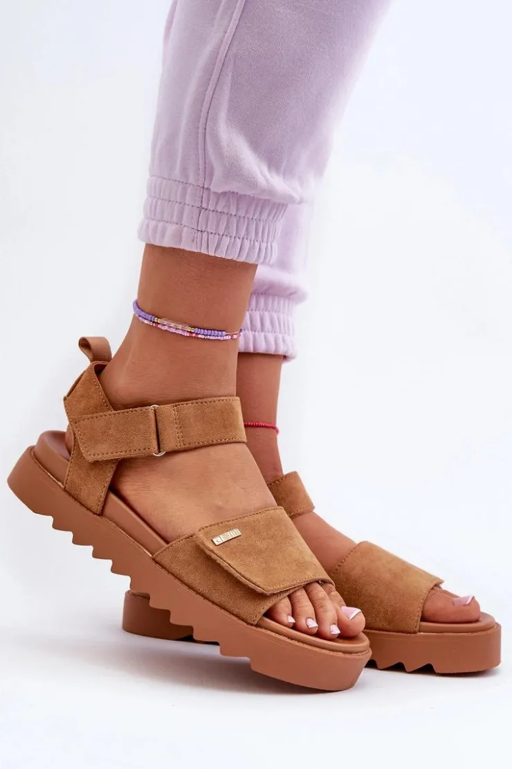 Damskie Big Star Shoes Damskie Zamszowe Sandały Na Platformie Big Star NN274705 Brązowe