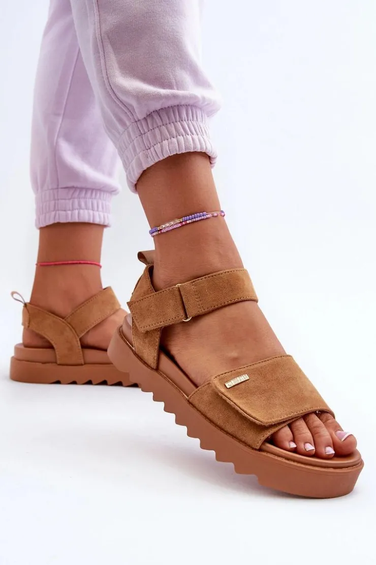 Damskie Big Star Shoes Damskie Zamszowe Sandały Na Platformie Big Star NN274705 Brązowe