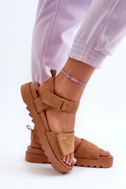 Damskie Big Star Shoes Damskie Zamszowe Sandały Na Platformie Big Star NN274705 Brązowe