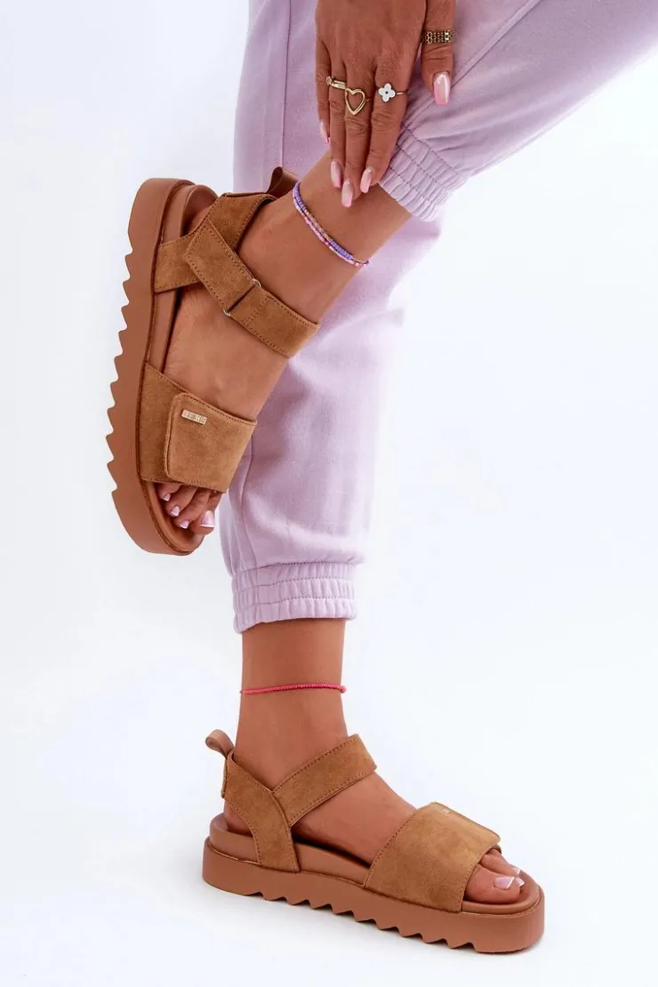 Damskie Big Star Shoes Damskie Zamszowe Sandały Na Platformie Big Star NN274705 Brązowe