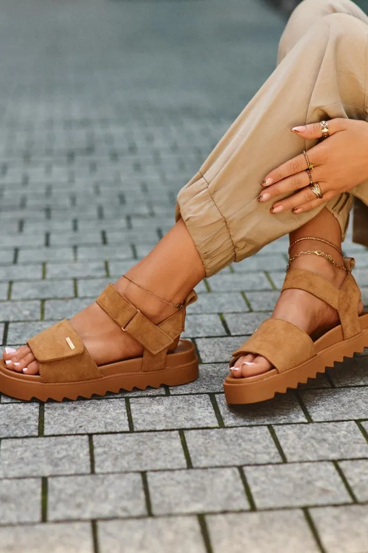 Damskie Big Star Shoes Damskie Zamszowe Sandały Na Platformie Big Star NN274705 Brązowe