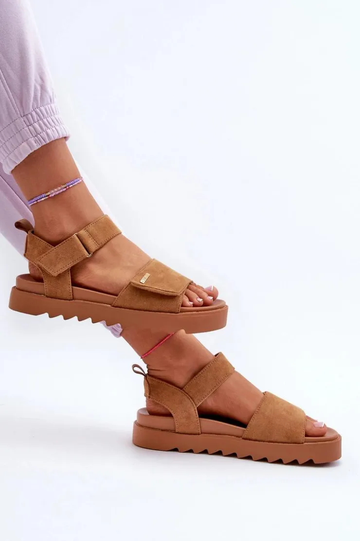 Damskie Big Star Shoes Damskie Zamszowe Sandały Na Platformie Big Star NN274705 Brązowe