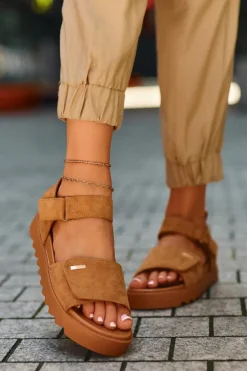 Damskie Big Star Shoes Damskie Zamszowe Sandały Na Platformie Big Star NN274705 Brązowe