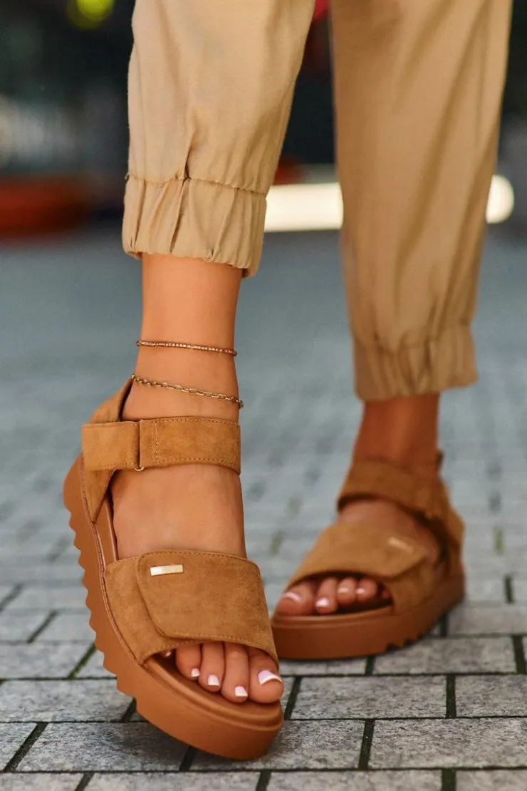 Damskie Big Star Shoes Damskie Zamszowe Sandały Na Platformie Big Star NN274705 Brązowe