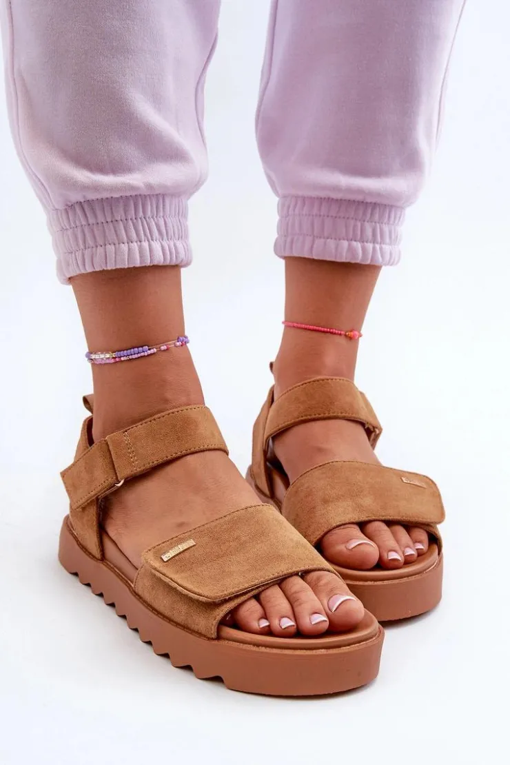 Damskie Big Star Shoes Damskie Zamszowe Sandały Na Platformie Big Star NN274705 Brązowe