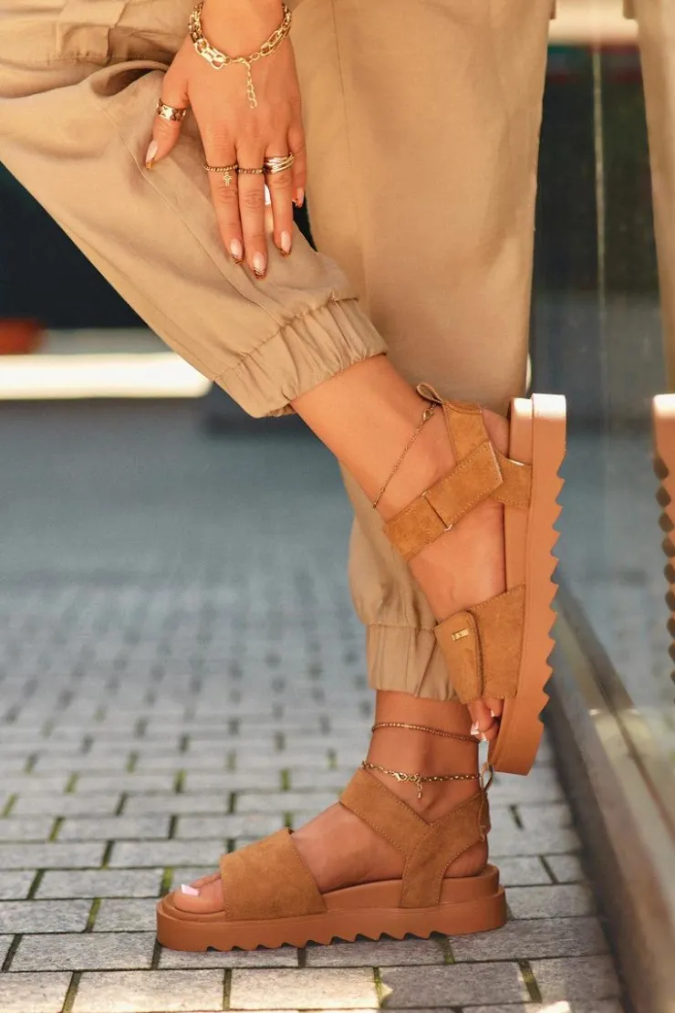 Damskie Big Star Shoes Damskie Zamszowe Sandały Na Platformie Big Star NN274705 Brązowe