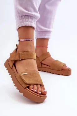 Damskie Big Star Shoes Damskie Zamszowe Sandały Na Platformie Big Star NN274705 Brązowe