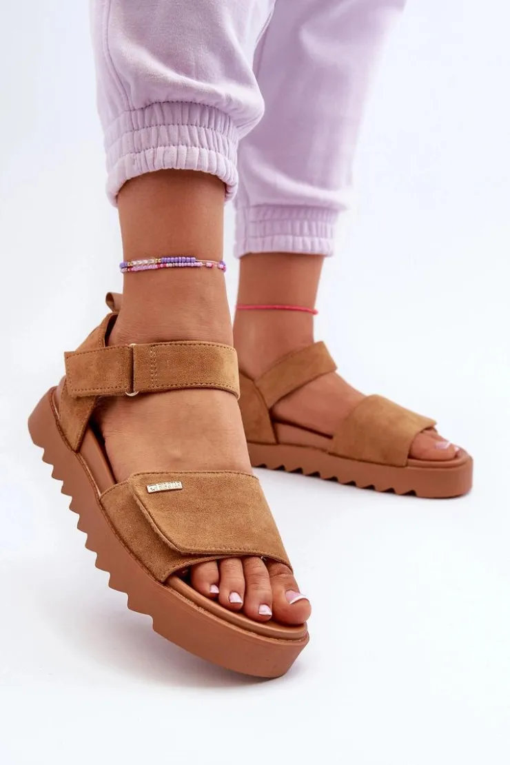 Damskie Big Star Shoes Damskie Zamszowe Sandały Na Platformie Big Star NN274705 Brązowe