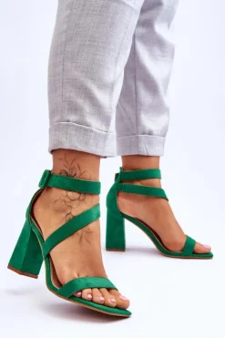 Boto Sandały Na Obcasie*Damskie Zamszowe Sandały Na Obcasie Zielone Lanes