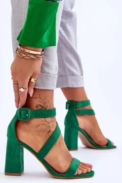 Boto Sandały Na Obcasie*Damskie Zamszowe Sandały Na Obcasie Zielone Lanes