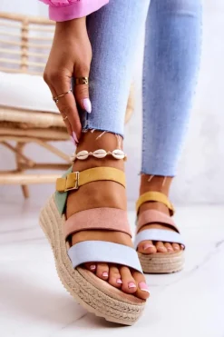 Online Boto Damskie Zamszowe Sandały Na Sprzączkę Pastelowe Corestra