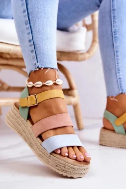 Online Boto Damskie Zamszowe Sandały Na Sprzączkę Pastelowe Corestra