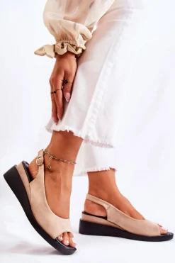 Buty damskie Vinceza Sandały Na Koturnie*Damskie Zamszowe Sandały Na Sprzączkę Beżowe Camille