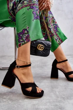 Boto Sandały Na Obcasie*Damskie Zamszowe Sandały Na Obcasie Lewski Shoes 3221 Czarne