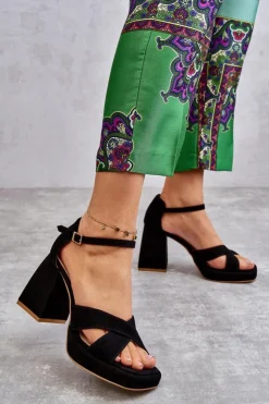 Boto Sandały Na Obcasie*Damskie Zamszowe Sandały Na Obcasie Lewski Shoes 3221 Czarne