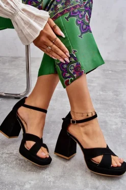 Boto Sandały Na Obcasie*Damskie Zamszowe Sandały Na Obcasie Lewski Shoes 3221 Czarne