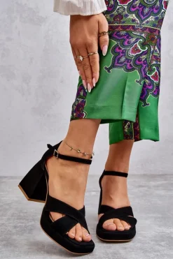 Boto Sandały Na Obcasie*Damskie Zamszowe Sandały Na Obcasie Lewski Shoes 3221 Czarne