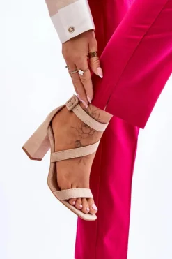 New Boto Damskie Zamszowe Sandały Na Obcasie Beżowe Lanes