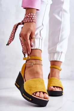 Damskie Buty damskie Vinceza Damskie Zamszowe Sandały Na Koturnie Żółte Cortena