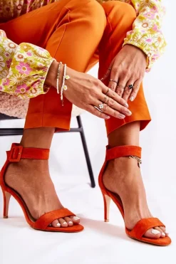 Damskie Boto Damskie Zamszowe Sandały Na Szpilce Pomarańczowe Marconi