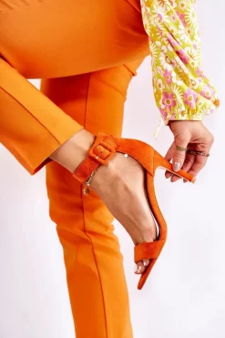 Damskie Boto Damskie Zamszowe Sandały Na Szpilce Pomarańczowe Marconi