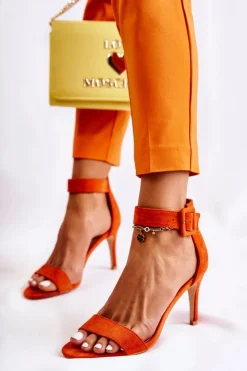 Damskie Boto Damskie Zamszowe Sandały Na Szpilce Pomarańczowe Marconi