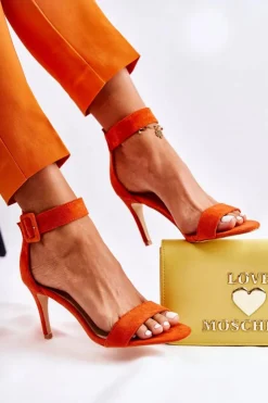 Damskie Boto Damskie Zamszowe Sandały Na Szpilce Pomarańczowe Marconi