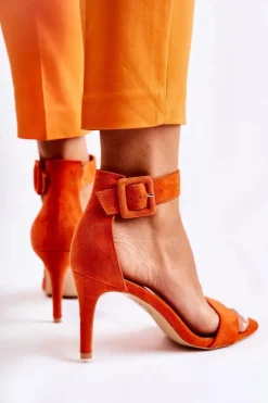 Damskie Boto Damskie Zamszowe Sandały Na Szpilce Pomarańczowe Marconi