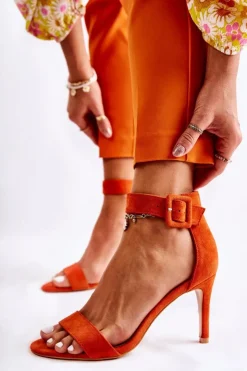 Damskie Boto Damskie Zamszowe Sandały Na Szpilce Pomarańczowe Marconi