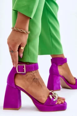 Damskie Boto Damskie Zamszowe Sandały Na Masywnym Obcasie Lewski Shoes 3207 Fuksja