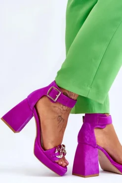 Damskie Boto Damskie Zamszowe Sandały Na Masywnym Obcasie Lewski Shoes 3207 Fuksja