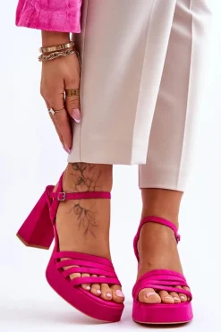 Outlet Boto Damskie Zamszowe Sandały Na Obcasie I Platformie Fuksja Verda