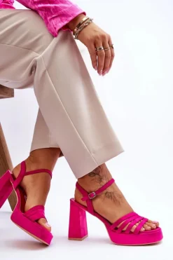 Outlet Boto Damskie Zamszowe Sandały Na Obcasie I Platformie Fuksja Verda