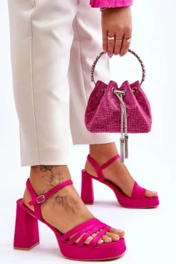 Outlet Boto Damskie Zamszowe Sandały Na Obcasie I Platformie Fuksja Verda