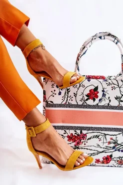 Outlet Boto Damskie Zamszowe Sandały Na Szpilce Żółte Marconi