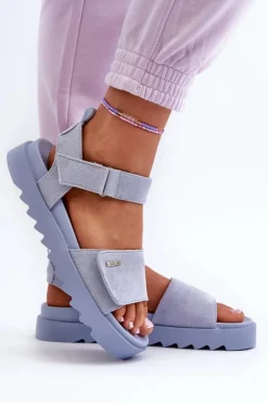 Big Star Shoes Sandały Big Star|Sandały Płaskie*Damskie Zamszowe Sandały Na Platformie Big Star NN274706 e Niebieski