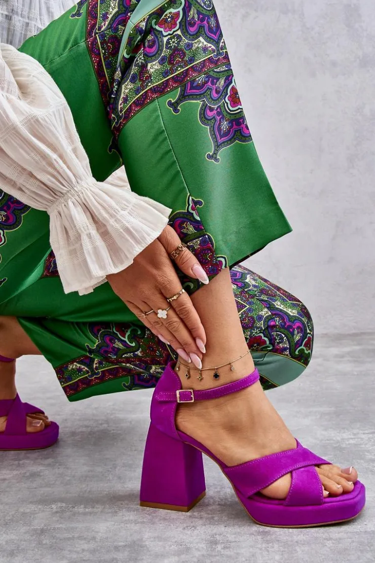 Damskie Boto Damskie Zamszowe Sandały Na Obcasie Lewski Shoes 3221 Fuksja