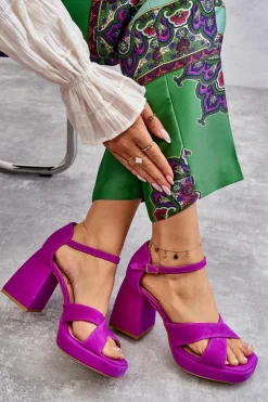 Damskie Boto Damskie Zamszowe Sandały Na Obcasie Lewski Shoes 3221 Fuksja