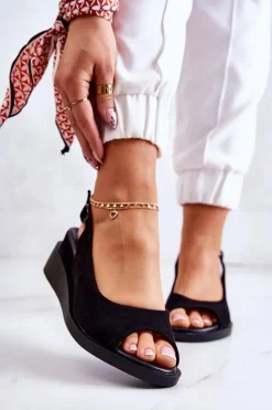 Hot Buty damskie Vinceza Damskie Zamszowe Sandały Na Sprzączkę Czarne Camille