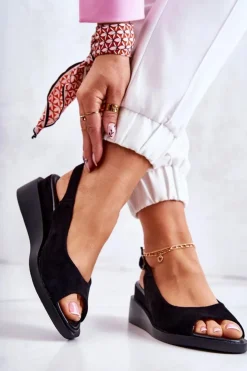 Hot Buty damskie Vinceza Damskie Zamszowe Sandały Na Sprzączkę Czarne Camille