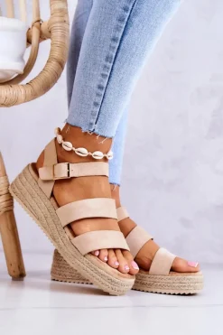 Damskie Boto Damskie Zamszowe Sandały Na Sprzączkę Beżowe Corestra